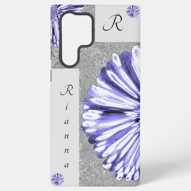 Coque Samsung Galaxy Moderne Élégant Marbré Diamant Fleur violet (Verso)