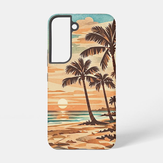 Coque Samsung Galaxy moderne milieu de siècle plage Hawaii coucher de s (Verso)
