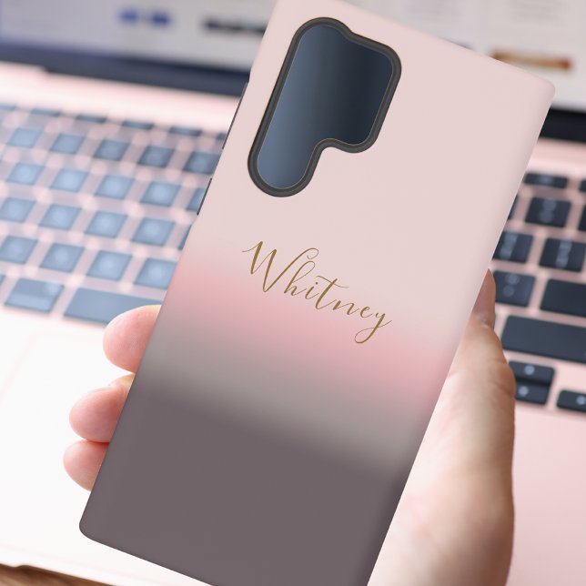 Coque Samsung Galaxy Moderne simple rose violet et or monogramme (Créateur téléchargé)