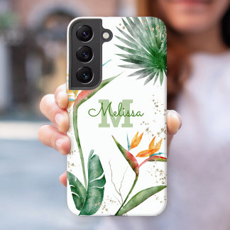 Coque Samsung Galaxy Monogramme de fleurs tropicales de l'île en écritu