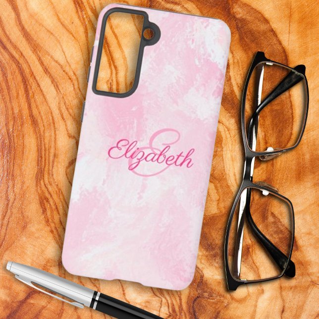 Coque Samsung Galaxy Monogramme de nom à l'aquarelle rose féminin blanc (Easy to personalize or remove template text. Sweet custom gift idea. )