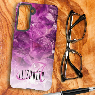 Coque Samsung Galaxy Monogramme de nom personnalisé Cristaux ombrés vio