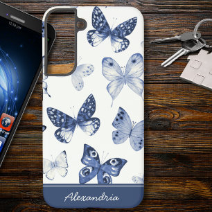 Coque Samsung Galaxy Monogramme de papillon bleu et blanc