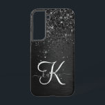 Coque Samsung Galaxy Monogramme d'étincelle à Parties scintillant noire<br><div class="desc">Personnalisez facilement ce design élégant et branché de boîtier de téléphone avec une jolie parties scintillant brillante noire sur un arrière - plan métallique brossé noir.</div>