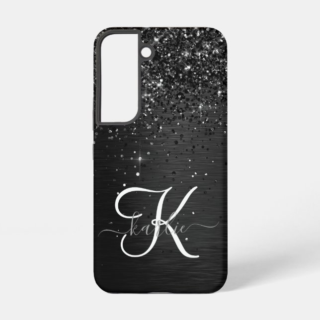 Coque Samsung Galaxy Monogramme d'étincelle à Parties scintillant noire (Verso)