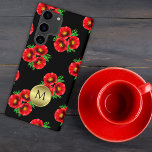 Coque Samsung Galaxy Monogramme d'or Red Poppies<br><div class="desc">Augmentez l'apparence de votre téléphone portable avec notre Red Poppies Gold Monogram Sumsung Galaxy S22 Ultra Coque! Ce coque présente un design fascinant de pavots à fleurs noirs et rouges qui exsument le glamour et le raffinement de votre appareil. Le monogramme personnalisé présenté sur l'or apporte une touche unique et...</div>