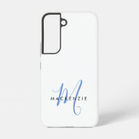 Monogramme élégant moderne blanc bleu script