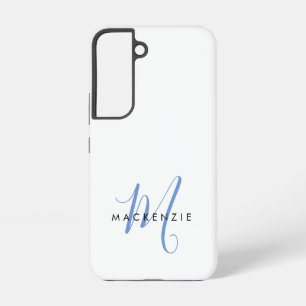 Coque Samsung Galaxy Monogramme élégant moderne blanc bleu script