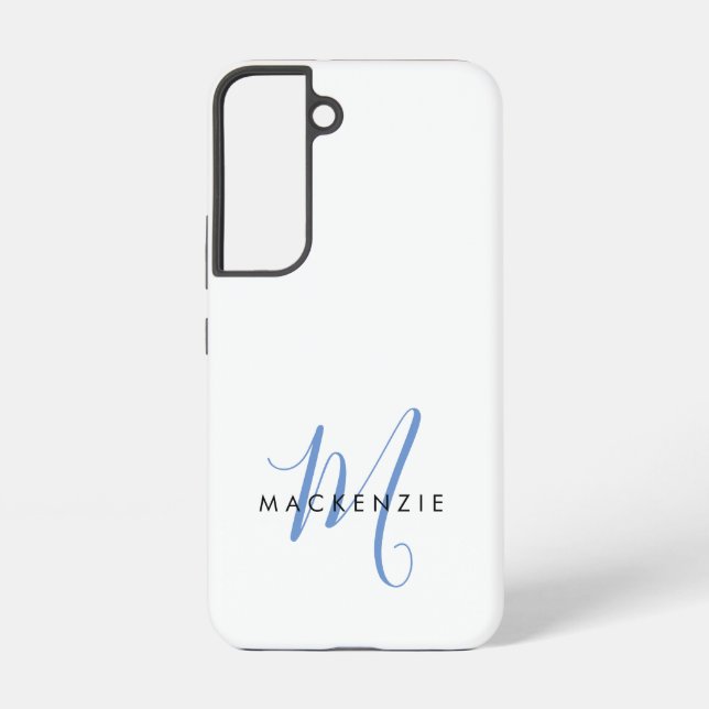 Coque Samsung Galaxy Monogramme élégant moderne blanc bleu script (Verso)