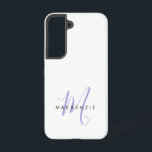 Coque Samsung Galaxy Monogramme élégant moderne blanc lavande écriture<br><div class="desc">Étui de téléphone Monogramme élégant moderne blanc lavande écriture. Un monogramme élégant à l'écriture lavande associé à une police sans empattements noire épurée donne un look contemporain.</div>