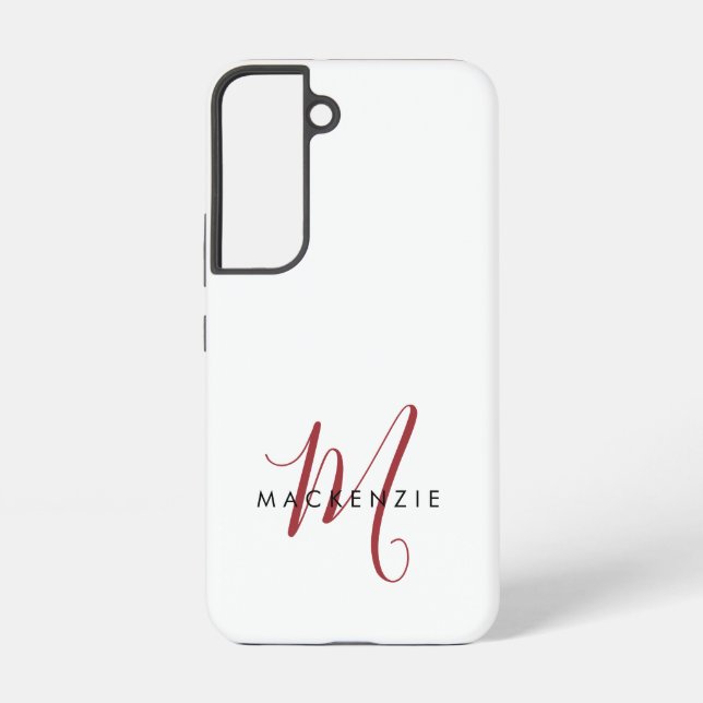 Coque Samsung Galaxy Monogramme élégant moderne blanc rouge script  (Verso)