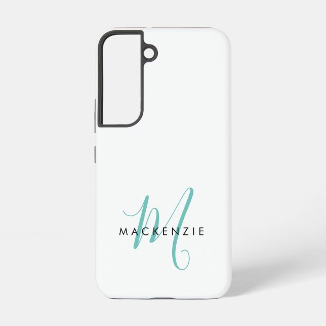 Coque Samsung Galaxy Monogramme élégant moderne blanc sarcelle écriture (Verso)