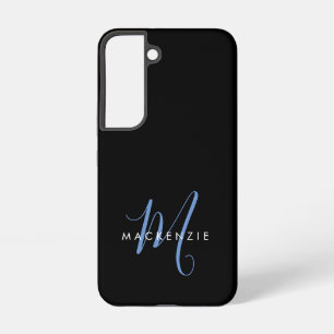 Coque Samsung Galaxy Monogramme élégant moderne noir bleu script