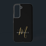 Coque Samsung Galaxy Monogramme élégant moderne noir or écriture<br><div class="desc">Étui de téléphone Monogramme élégant moderne noir or écriture.  Un monogramme élégant en or écriture associé à une police sans empattements blanche épurée donne un look contemporain.</div>