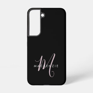 Coque Samsung Galaxy Monogramme élégant moderne noir rose blush écritur