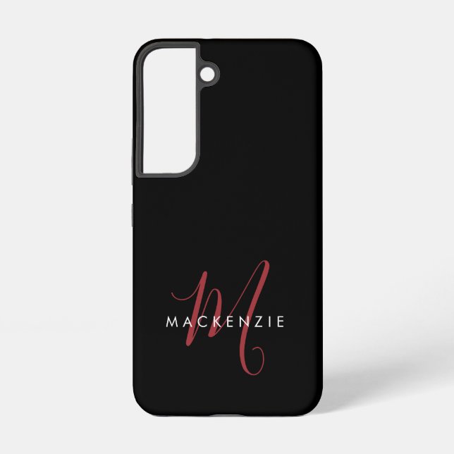 Coque Samsung Galaxy Monogramme élégant moderne noir rouge script (Verso)