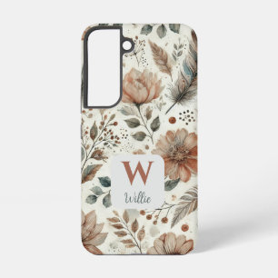 Coque Samsung Galaxy Monogramme et nom floral de Boho personnalisé