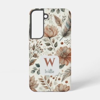 Coque Samsung Galaxy Monogramme et nom floral de Boho personnalisé