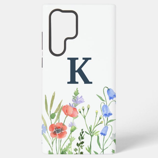 Coque Samsung Galaxy Monogramme Fleur sauvage aquarelle (Verso)
