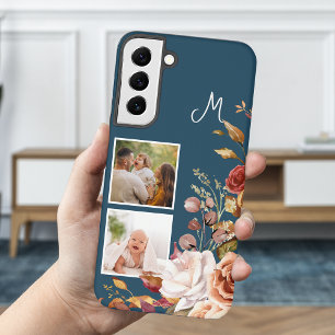 Coque Samsung Galaxy Monogramme Floral Aquarelle Moderne à 2 Photos