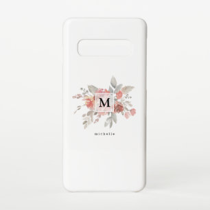 Coque Samsung Galaxy S10 Monogramme floral rose pâle élégant