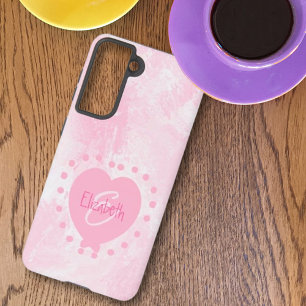 Coque Samsung Galaxy Monogramme initial cœur rose girly aquarelle