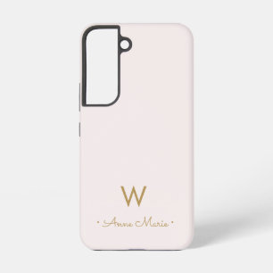 Coque Samsung Galaxy Monogramme moderne Blush Pink Gold Script
