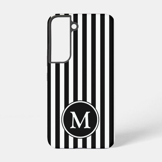 Coque Samsung Galaxy Monogramme Moderne Rayures Noir Et Blanc (Verso)