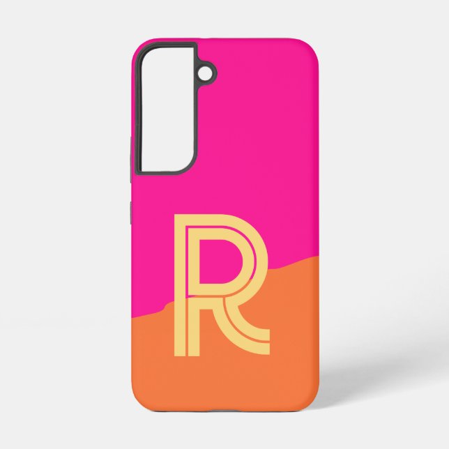 Coque Samsung Galaxy Monogramme Moderne Rose Orange Chaud (Verso)