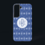 Coque Samsung Galaxy monogramme motif de roue bleue<br><div class="desc">Ce boîtier de téléphone a un motif géométrique intelligent fait à partir de roues de bicyclettes répétées. Au centre se trouve une roue de vélo bleu clair prête pour vous d'ajouter vos initiales. Conçu pour les amateurs de vélo,  il fait un motif amusant et insolite.</div>