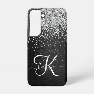 Coque Samsung Galaxy Monogramme Pailleté Argent Personnalisé Noir