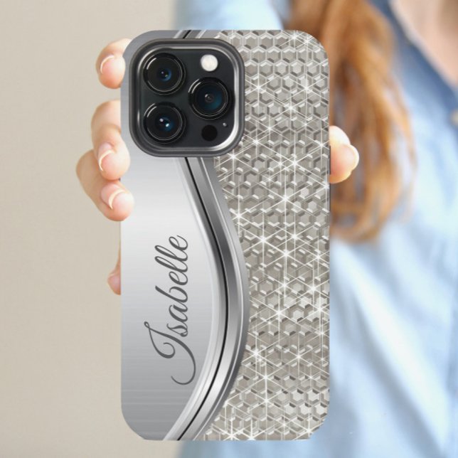 Coque Samsung Galaxy Monogramme Parties scintillant en métal argenté lo (Créateur téléchargé)