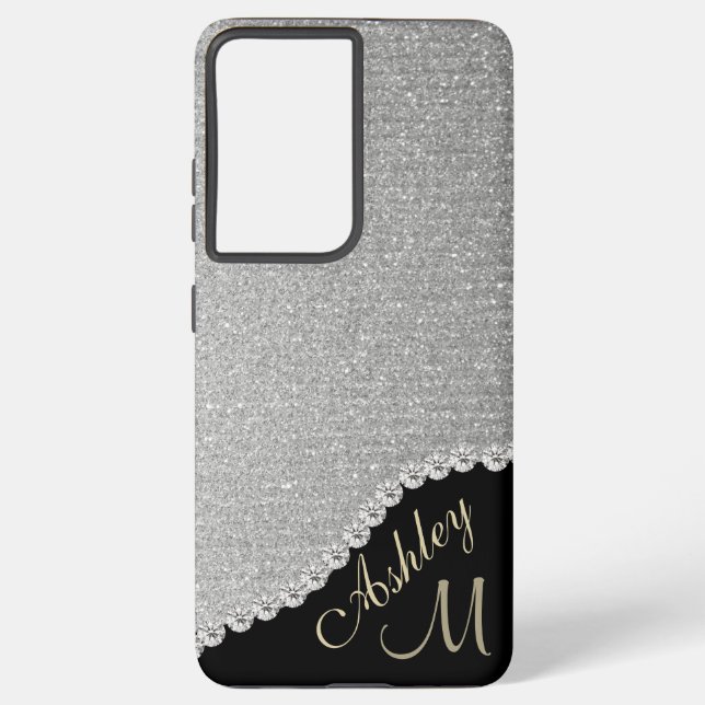 Coque Samsung Galaxy Monogramme Parties scintillant Silver Glam Samsung (Verso)