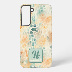 Coque Samsung Galaxy Monogramme personnalisé aquarelle bleu vert jaune