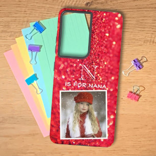 Coque Samsung Galaxy Monogramme personnalisé avec photo en strass rouge
