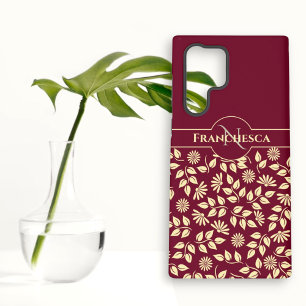 Coque Samsung Galaxy Monogramme Personnalisé Feuilles Marguerites Borde