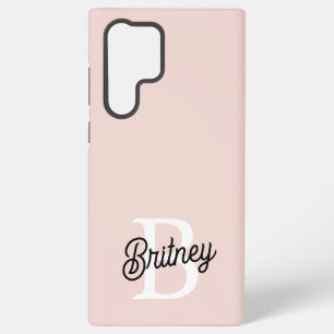Coque Samsung Galaxy Monogramme personnalisé moderne et nom Rose pastel