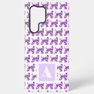 Coque Samsung Galaxy Monogramme silhouette violet de chien Afghan Hound
