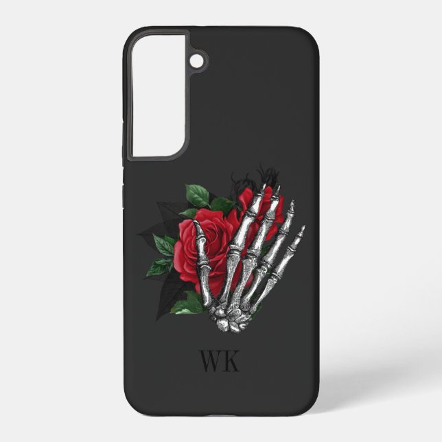 Coque Samsung Galaxy Monogramme squelette de roses rouges gothiques vin (Verso)