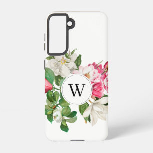 Coque Samsung Galaxy Monogramme vintage blanc et rose des fleurs de Mag