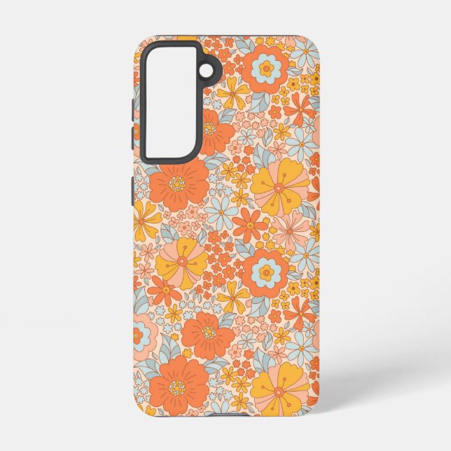 Coque Samsung Galaxy Motif à fleurs Orange Retro (Verso)