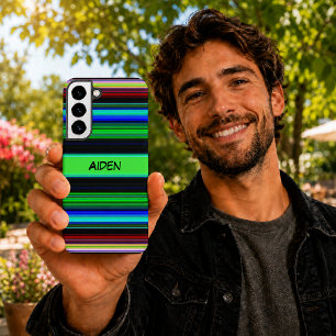 Coque Samsung Galaxy Motif à rayures colorées avec nom personnalisé noi