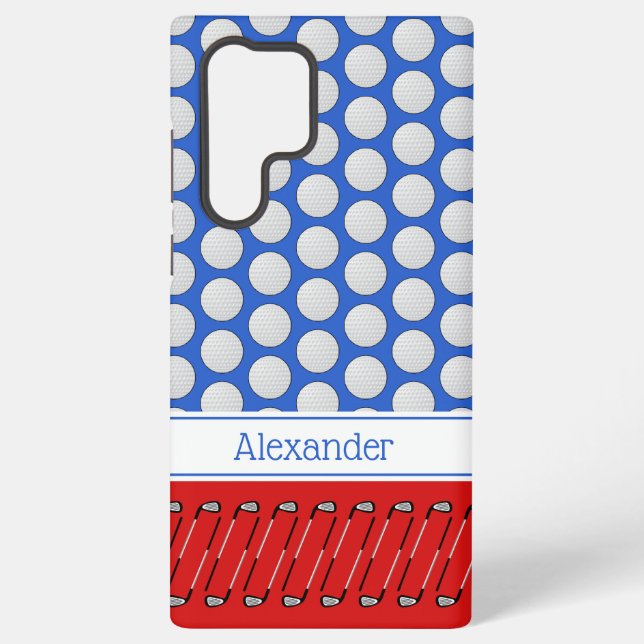 Coque Samsung Galaxy Motif à thème de golf nom personnalisé rouge bleu (Verso)