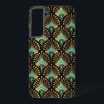 Coque Samsung Galaxy Motif Art déco or et bleu sur noir<br><div class="desc">Motif Art déco or et bleu sur un arrière - plan noir.</div>