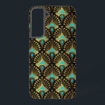 Coque Samsung Galaxy Motif Art déco or et bleu sur noir<br><div class="desc">Motif Art déco or et bleu sur un arrière - plan noir.</div>