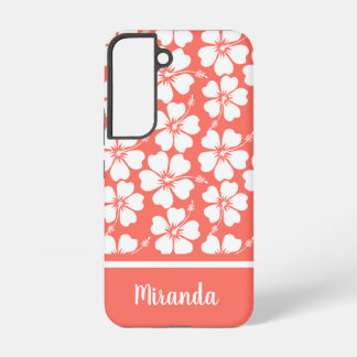 Coque Samsung Galaxy Motif branché d'Hibiscus blanc corail