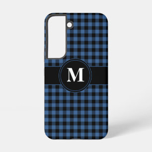 Coque Samsung Galaxy Motif carreaux bleu monogramme moderne
