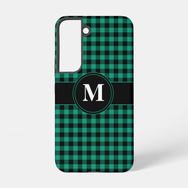 Coque Samsung Galaxy Motif carreaux vert monogramme moderne (Verso)