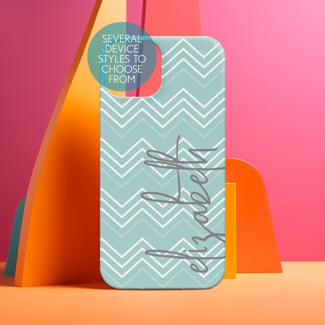 Coque Samsung Galaxy Motif Chevron bleu pastel bébé - Nom du script (Personalized Phone Case - Pick Your Device Style and Customize the Design)