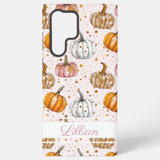 Coque Samsung Galaxy Motif Citrouille aquarelle avec nom (Verso)